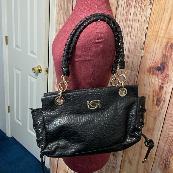 Black Bebe Shoulder Handbag with Silver Hardware Textured Crocodile Purse - Picture 2 of 14